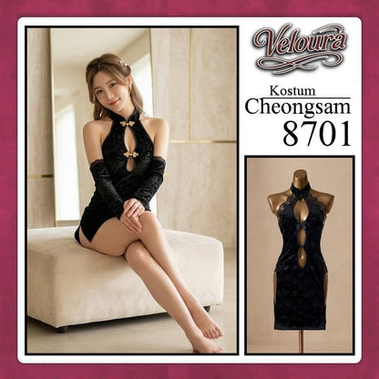 Veloura Pakaian Cheongsam Mini Kostum Lingerie Set Dress Sexy Model Baju China 8701
