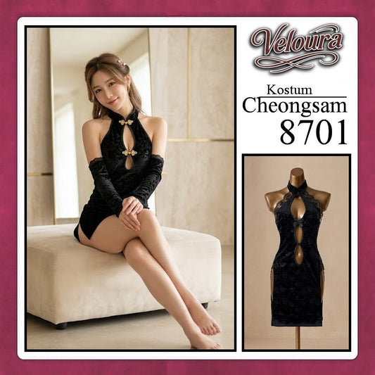 Veloura Pakaian Cheongsam Mini Kostum Lingerie Set Dress Sexy Model Baju China 8701