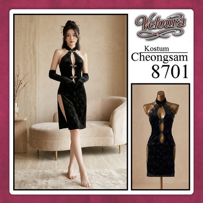 Veloura Pakaian Cheongsam Mini Kostum Lingerie Set Dress Sexy Model Baju China 8701