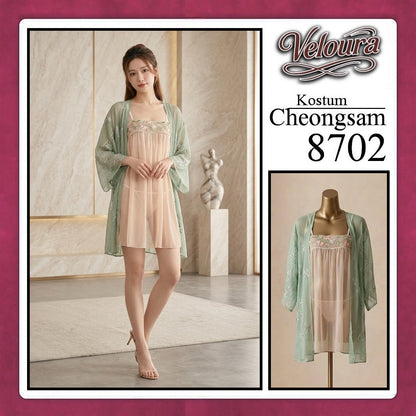Veloura Pakaian Cheongsam Mini Kostum Lingerie Set Dress Sexy Model Baju China 8702