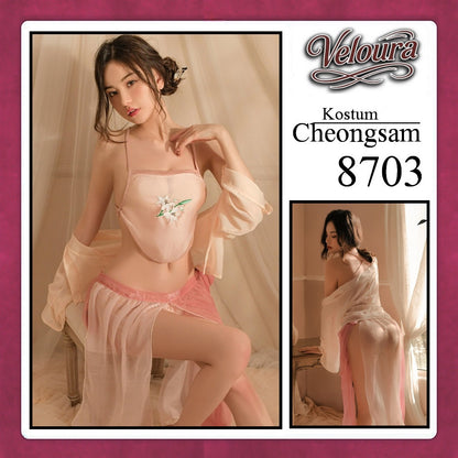 Veloura Pakaian Cheongsam Mini Kostum Lingerie Set Dress Sexy Model Baju China 8703
