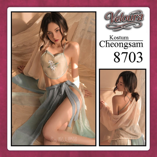 Veloura Pakaian Cheongsam Mini Kostum Lingerie Set Dress Sexy Model Baju China 8703