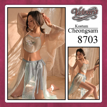 Veloura Pakaian Cheongsam Mini Kostum Lingerie Set Dress Sexy Model Baju China 8703