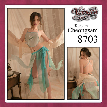 Veloura Pakaian Cheongsam Mini Kostum Lingerie Set Dress Sexy Model Baju China 8703