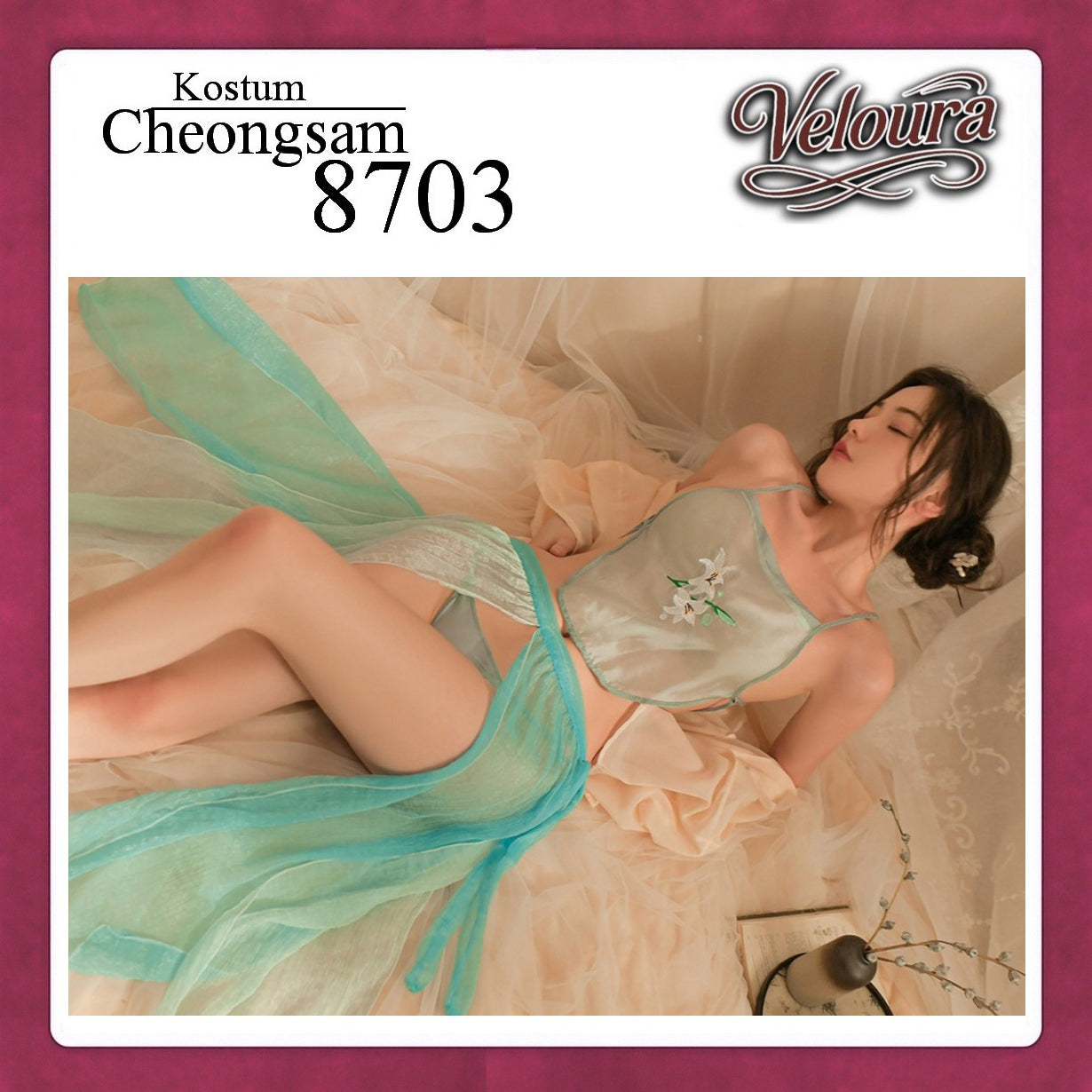 Veloura Pakaian Cheongsam Mini Kostum Lingerie Set Dress Sexy Model Baju China 8703
