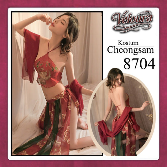 Veloura Pakaian Cheongsam Mini Kostum Lingerie Set Dress Sexy Model Baju China 8704