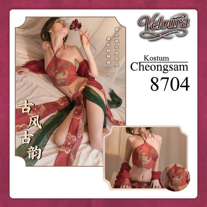 Veloura Pakaian Cheongsam Mini Kostum Lingerie Set Dress Sexy Model Baju China 8704