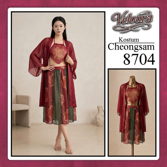 Veloura Pakaian Cheongsam Mini Kostum Lingerie Set Dress Sexy Model Baju China 8704