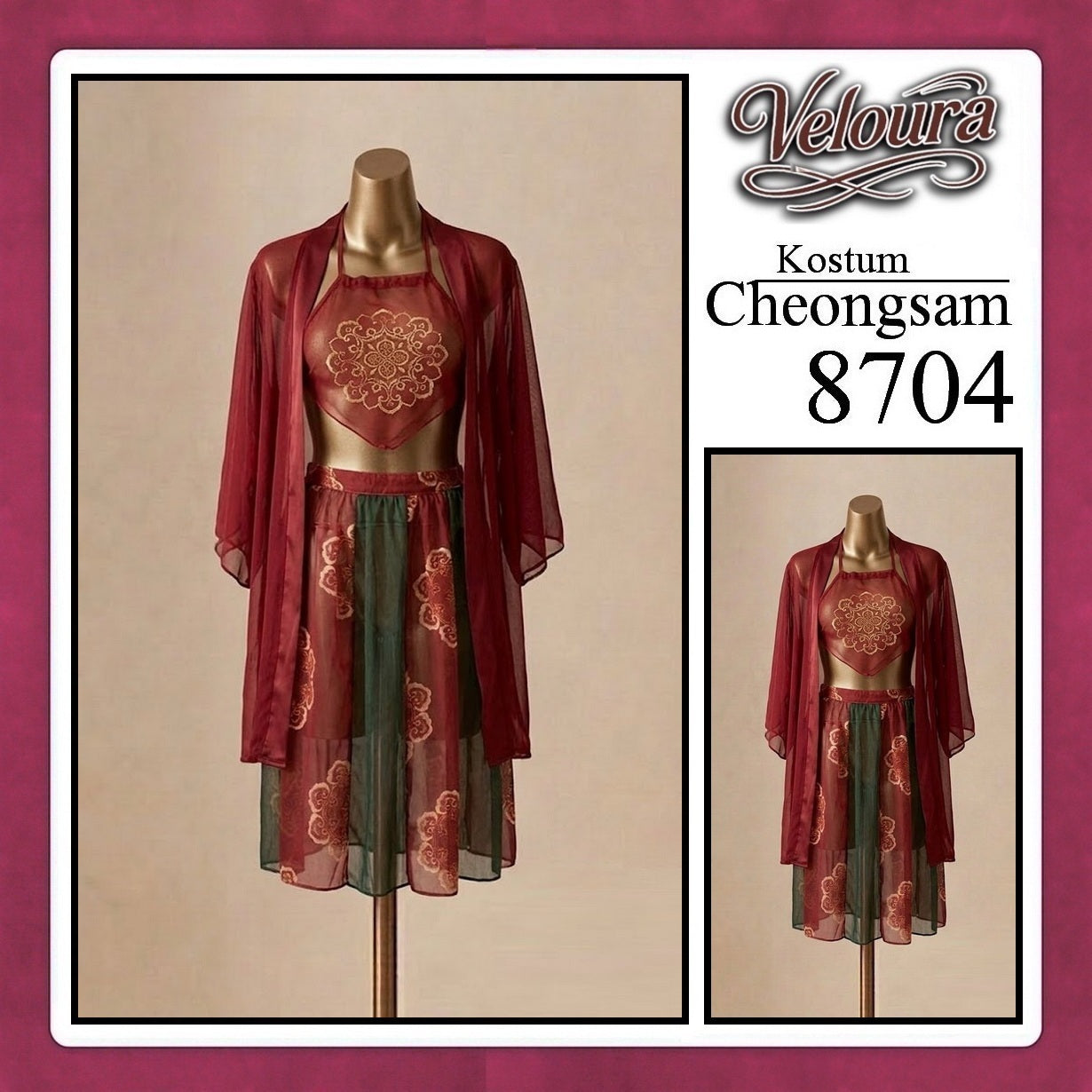 Veloura Pakaian Cheongsam Mini Kostum Lingerie Set Dress Sexy Model Baju China 8704