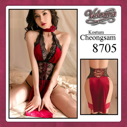 Veloura Pakaian Cheongsam Mini Kostum Lingerie Set Dress Sexy Model Baju China 8705