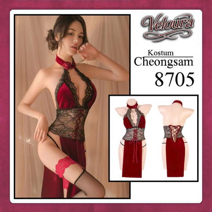 Veloura Pakaian Cheongsam Mini Kostum Lingerie Set Dress Sexy Model Baju China 8705