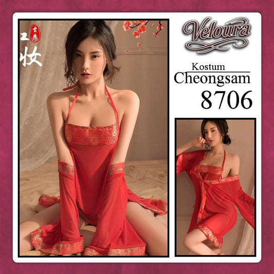 Veloura Pakaian Cheongsam Mini Kostum Lingerie Set Dress Sexy Model Baju China 8706