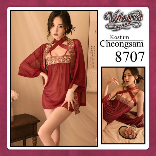Veloura Pakaian Cheongsam Mini Kostum Lingerie Set Dress Sexy Model Baju China 8707