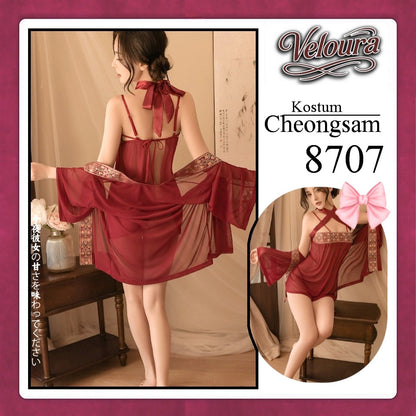 Veloura Pakaian Cheongsam Mini Kostum Lingerie Set Dress Sexy Model Baju China 8707