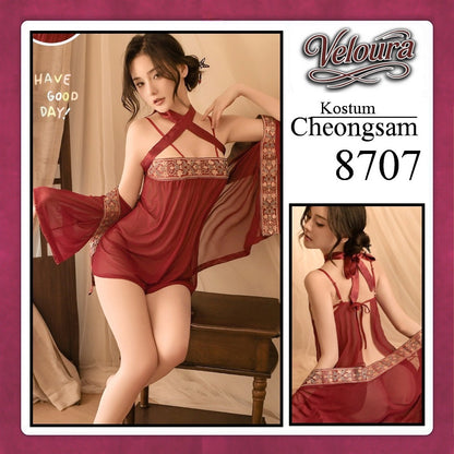 Veloura Pakaian Cheongsam Mini Kostum Lingerie Set Dress Sexy Model Baju China 8707