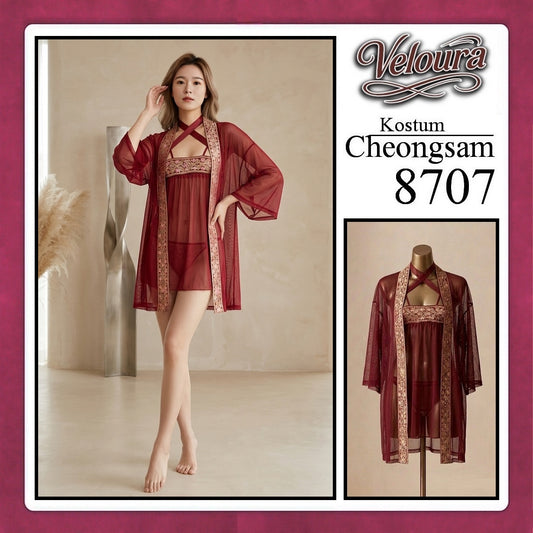 Veloura Pakaian Cheongsam Mini Kostum Lingerie Set Dress Sexy Model Baju China 8707