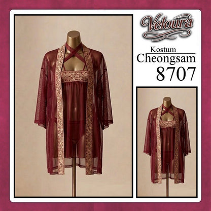 Veloura Pakaian Cheongsam Mini Kostum Lingerie Set Dress Sexy Model Baju China 8707