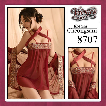 Veloura Pakaian Cheongsam Mini Kostum Lingerie Set Dress Sexy Model Baju China 8707