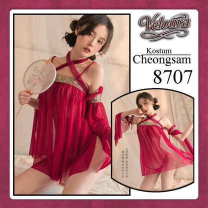 Veloura Pakaian Cheongsam Mini Kostum Lingerie Set Dress Sexy Model Baju China 8707