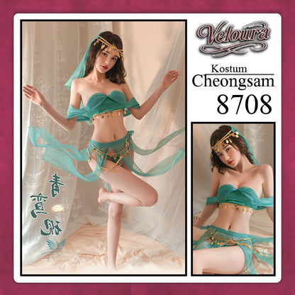 Veloura Pakaian Cheongsam Mini Kostum Lingerie Set Dress Sexy Model Baju China 8708