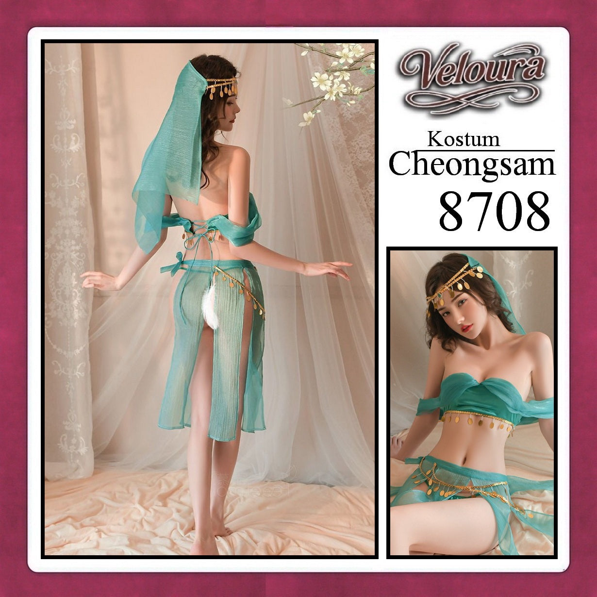 Veloura Pakaian Cheongsam Mini Kostum Lingerie Set Dress Sexy Model Baju China 8708