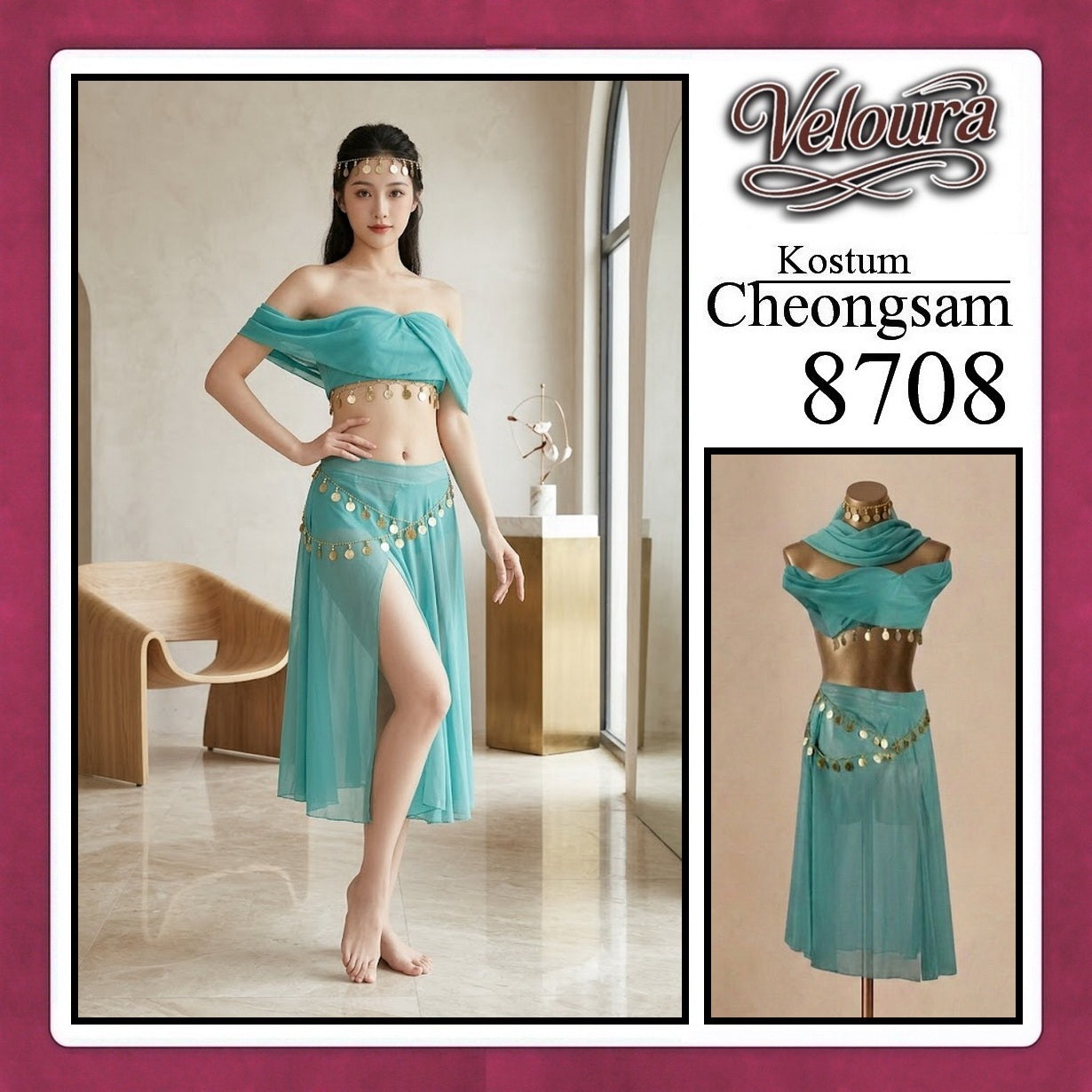 Veloura Pakaian Cheongsam Mini Kostum Lingerie Set Dress Sexy Model Baju China 8708