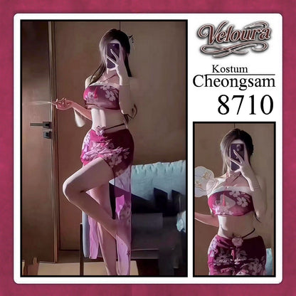 Veloura Pakaian Cheongsam Mini Kostum Lingerie Set Dress Sexy Model Baju China 8710