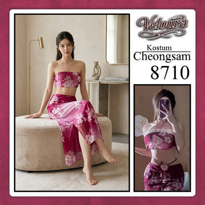 Veloura Pakaian Cheongsam Mini Kostum Lingerie Set Dress Sexy Model Baju China 8710
