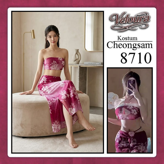 Veloura Pakaian Cheongsam Mini Kostum Lingerie Set Dress Sexy Model Baju China 8710