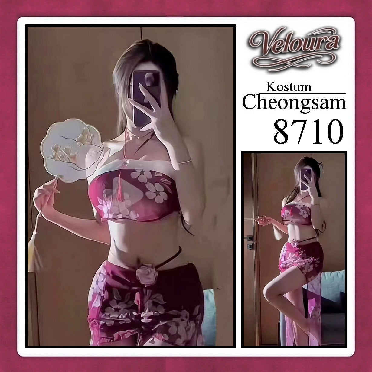 Veloura Pakaian Cheongsam Mini Kostum Lingerie Set Dress Sexy Model Baju China 8710