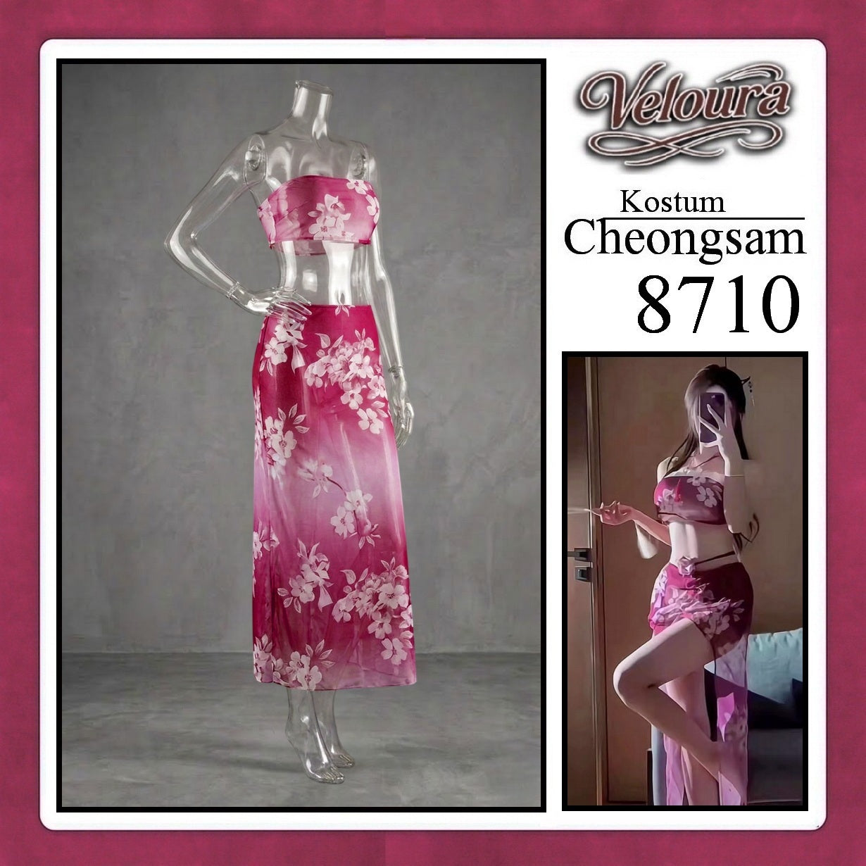 Veloura Pakaian Cheongsam Mini Kostum Lingerie Set Dress Sexy Model Baju China 8710