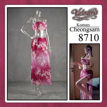 Veloura Pakaian Cheongsam Mini Kostum Lingerie Set Dress Sexy Model Baju China 8710