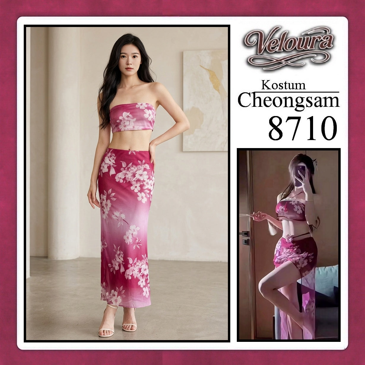 Veloura Pakaian Cheongsam Mini Kostum Lingerie Set Dress Sexy Model Baju China 8710