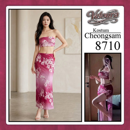 Veloura Pakaian Cheongsam Mini Kostum Lingerie Set Dress Sexy Model Baju China 8710