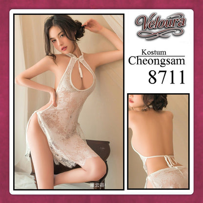Veloura Pakaian Cheongsam Mini Kostum Lingerie Set Dress Sexy Model Baju China Black Red White 8711