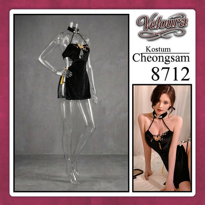 Veloura Pakaian Cheongsam Mini Kostum Lingerie Set Dress Sexy Model Baju China 8712