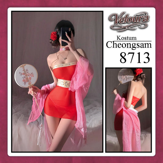 Veloura Pakaian Cheongsam Mini Kostum Lingerie Set Dress Sexy Model Baju China 8713