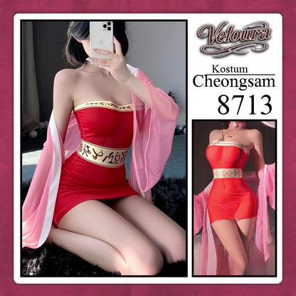 Veloura Pakaian Cheongsam Mini Kostum Lingerie Set Dress Sexy Model Baju China 8713