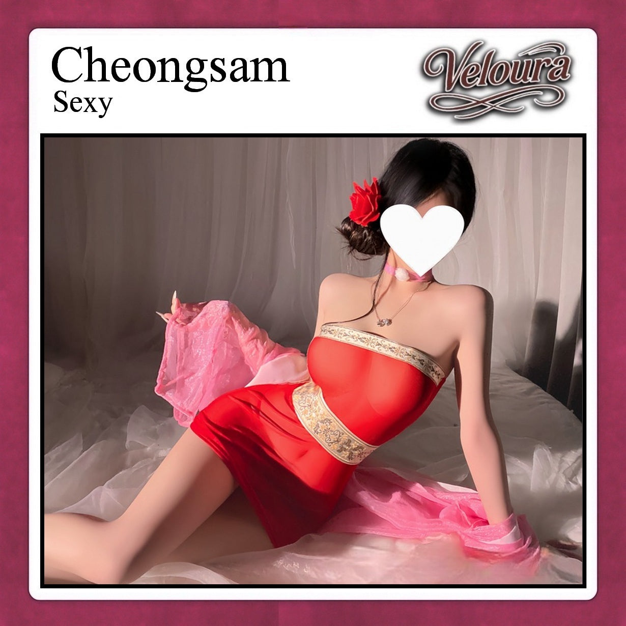 Veloura Pakaian Cheongsam Mini Kostum Lingerie Set Dress Sexy Model Baju China 8713