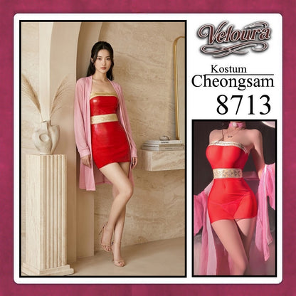 Veloura Pakaian Cheongsam Mini Kostum Lingerie Set Dress Sexy Model Baju China 8713