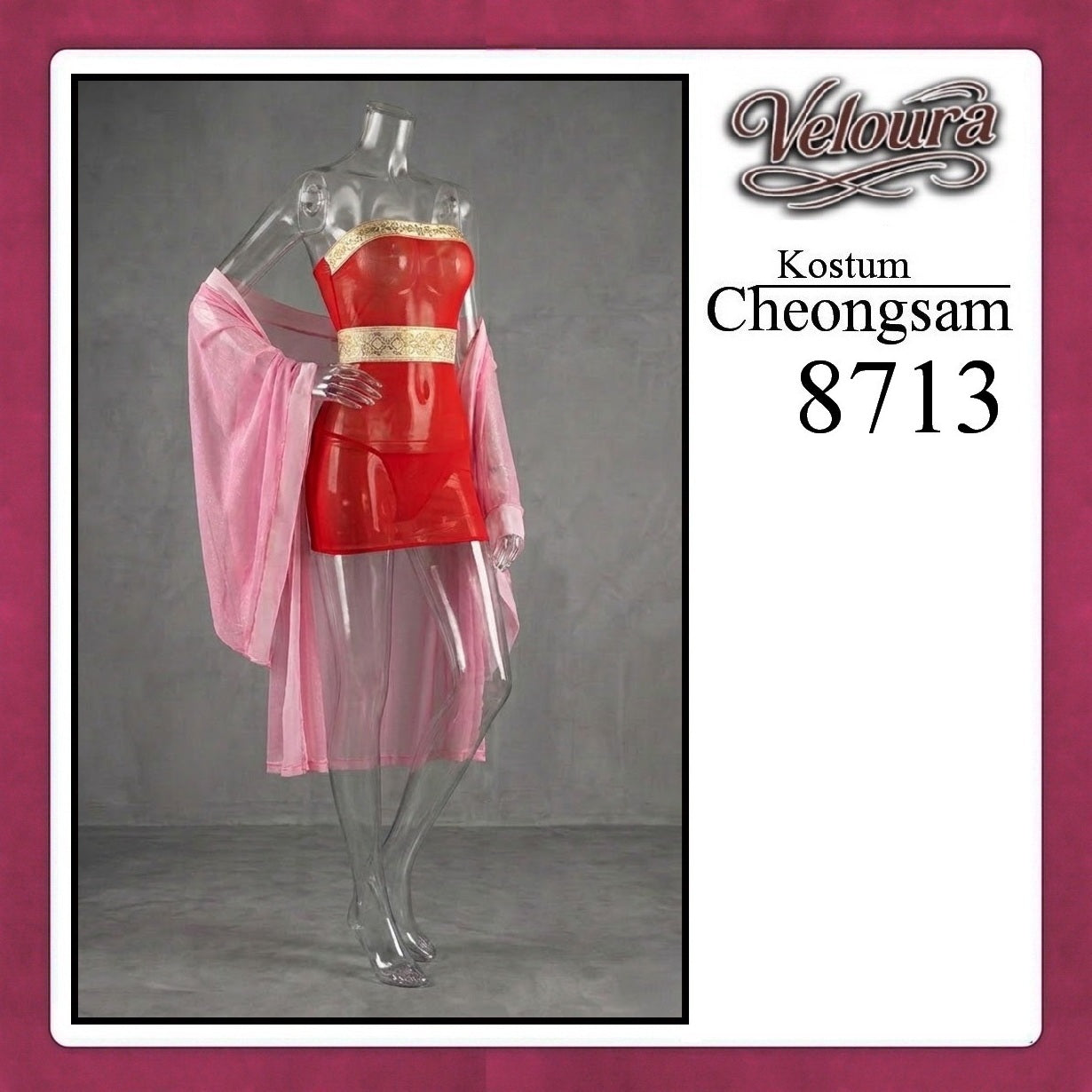 Veloura Pakaian Cheongsam Mini Kostum Lingerie Set Dress Sexy Model Baju China 8713