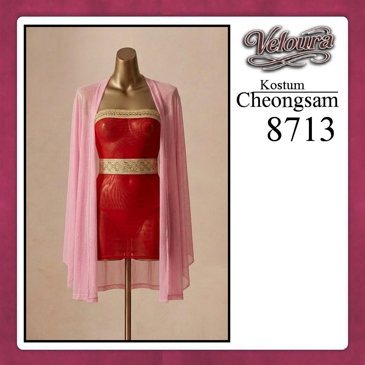Veloura Pakaian Cheongsam Mini Kostum Lingerie Set Dress Sexy Model Baju China 8713