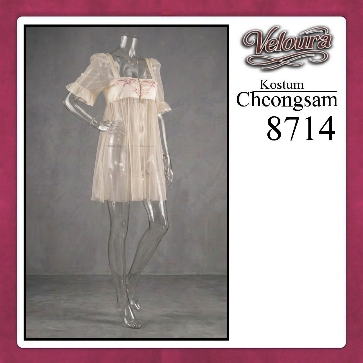 Veloura Pakaian Cheongsam Mini Kostum Lingerie Set Dress Sexy Model Baju China 8714