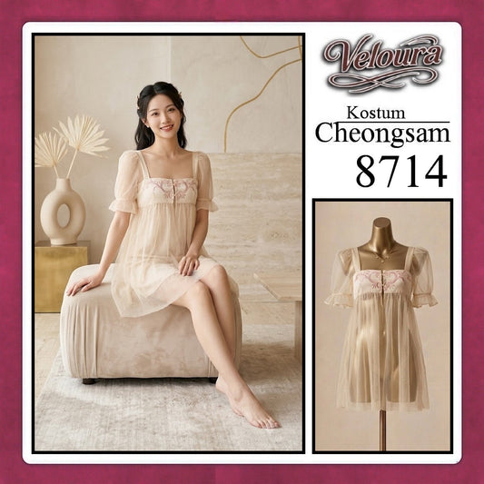 Veloura Pakaian Cheongsam Mini Kostum Lingerie Set Dress Sexy Model Baju China 8714