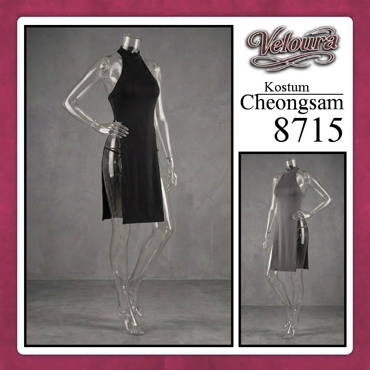 Veloura Pakaian Cheongsam Mini Kostum Lingerie Set Dress Sexy Model Baju China Greey And Black 8715