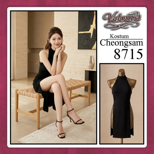 Veloura Pakaian Cheongsam Mini Kostum Lingerie Set Dress Sexy Model Baju China Greey And Black 8715