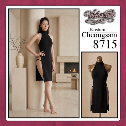 Veloura Pakaian Cheongsam Mini Kostum Lingerie Set Dress Sexy Model Baju China Greey And Black 8715
