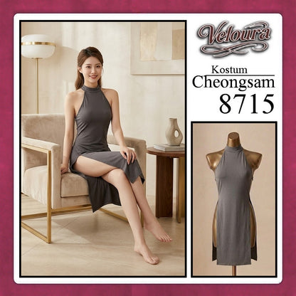 Veloura Pakaian Cheongsam Mini Kostum Lingerie Set Dress Sexy Model Baju China Greey And Black 8715