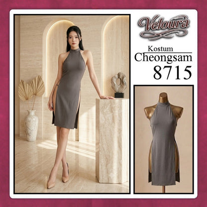 Veloura Pakaian Cheongsam Mini Kostum Lingerie Set Dress Sexy Model Baju China Greey And Black 8715