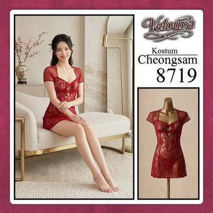 Veloura Pakaian Cheongsam Mini Kostum Lingerie Set Dress Sexy Model Baju China 8719